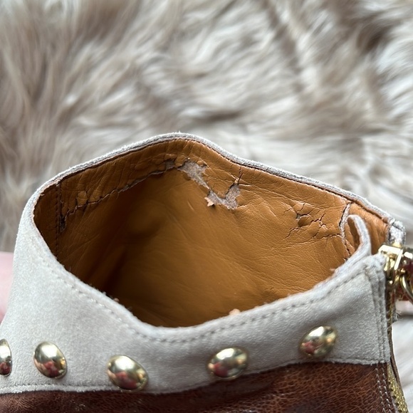 Nine West Gold Studded Tan Open Toe Heels - Picture 7 of 8